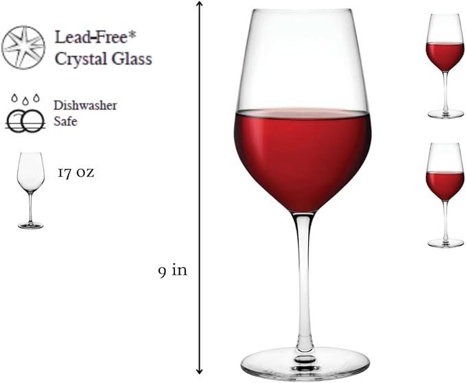 NUDE Red Wine Glasses Set of 2, Refine Burgundy – Crystal Long Stem Burgundy Red Wine Glasses with Traditional Bowl and Tapered Rim, Lead-Free, Dishwasher Safe, 21.25 oz