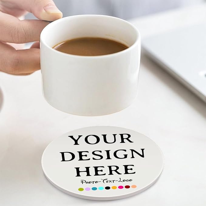 Set of 4 Custom Ceramic Coaster Personalized Coasters for Drink Add Your Text Logo Image Photo, Customized Decor Gifts Coaster for Crafts, Wedding, Bar, Home, Office, Kitchen, Restaurant