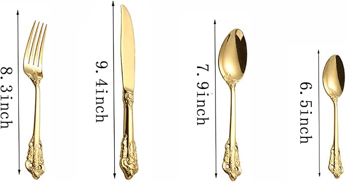 Gold Silverware Set 18/10 Stainless Steel Flatware Sets Palace Style 32 Piece Delicate Cutlery Set for 8 Durable Home Kitchen Wedding Tableware Utensil Include Knifes Teaspoons Forks and Spoons