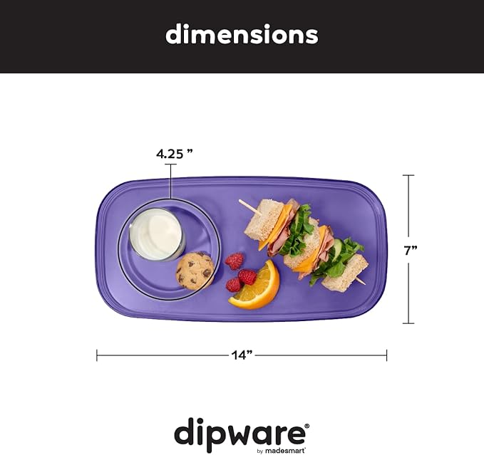 madesmart dipware Small Serving Plate, Stackable & Removable Dip Bowl for Salsa, Queso, Salad, Olives, Dishwasher & Microwave Safe, Multipurpose Plate & Bowl, Plum