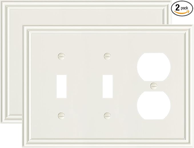 2-Pack Combo Double Toggle/Single Duplex Outlet Covers, Durable Zinc Alloy Decorative Switch Plate Covers, Light Almond 4 Gang Switch Plates, Corrosion Resistant