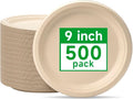 RACETOP Compostable Paper Plates 9 Inch [500 Pack], Disposable Biodegradable Heavy Duty Paper Plates, Made of Natural Sugarcane Fibers, Unbleached Brown, Round