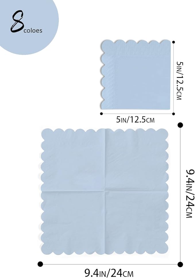 qiqee Blue Series Cocktail Dinner Napkins 5x5inch Disposable Beverage,Wedding, Birthday Party Dessert Wave Paper Napkins(120 Count)