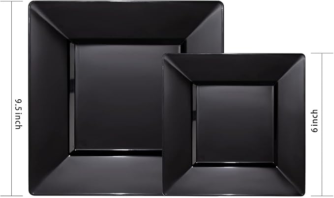 Liacere 60PCS Black Plastic Plates - Premium Square Disposable Plates - Include 30PCS 9.5inch Dinner Plates - 30PCS 7inch Dessert Plates for Party & New Year & Father's Day