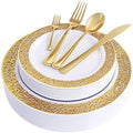 WDF 150PCS Gold Plastic Plates Set - Valentines Plates 25Guests Gold Disposable Dinnerware Sets for Valentine's Day