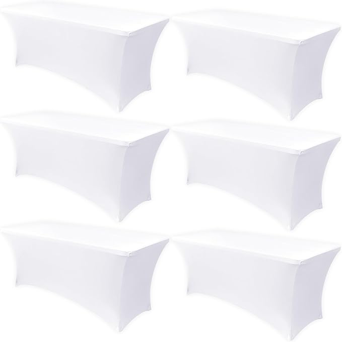 Obstal 6 Pack Stretch Spandex Table Covers for 4 Foot Tables - 4 FT Universal Rectangular Fitted Tablecloth Protector for Wedding, Banquet, Party (White, 48 Length x 24 Width x 30 Height Inches)