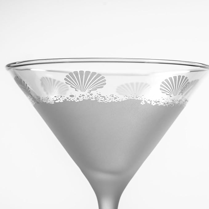 Rolf Glass Sea Shore Martini Cocktail Glass | Stemmed 7.5 oz. Martini Glasses | Lead-Free Glass | Diamond-Wheel Engraved Cocktail Glasses | Designed and engraved in the US (Set of 4)
