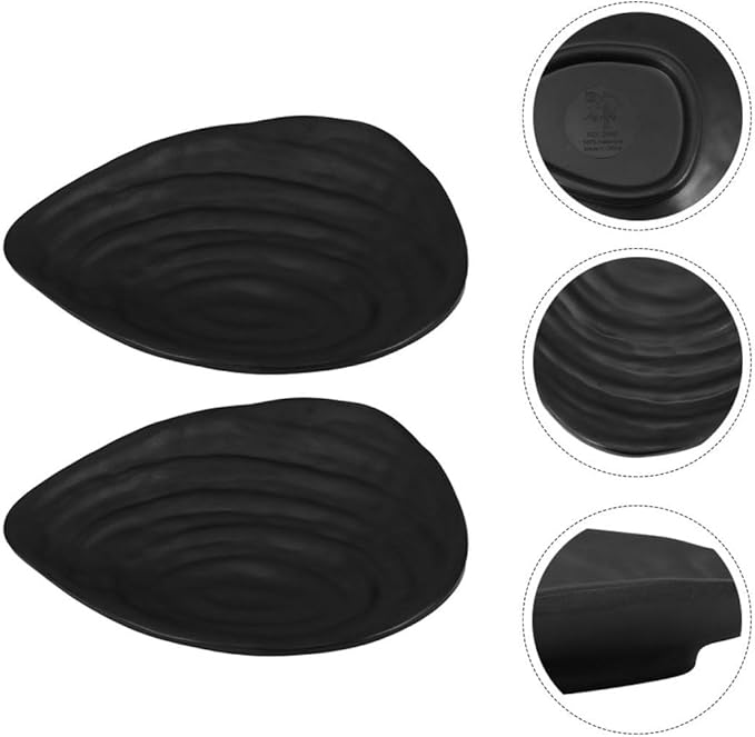 Black Melamine Sushi Plates 2pcs Set, Sturdy Commercial-grade Tableware, Snack and Appetizer Serving Trays for Household and Restaurant Use