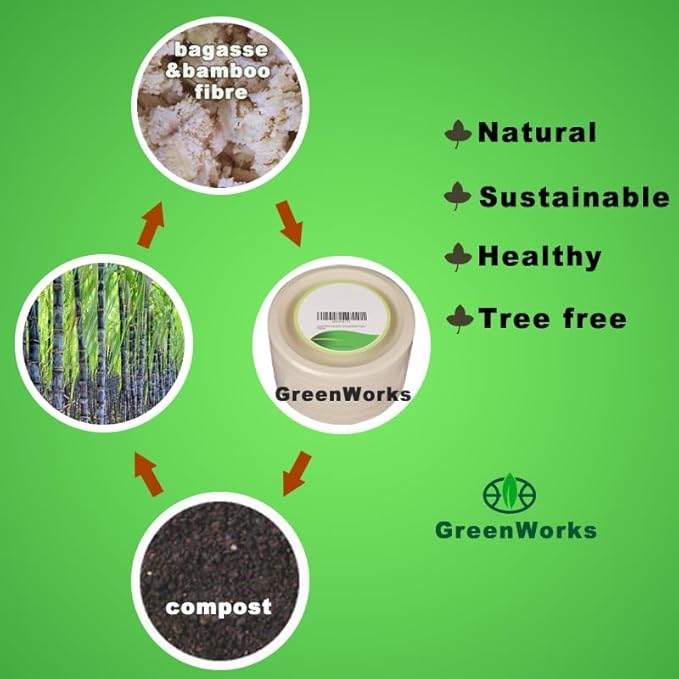 GreenWorks 100 Count 36 OZ Large Compostable Bowls, Natural Unbleached Biodegradable Bagasse and Bamboo fiber Paper Bowls