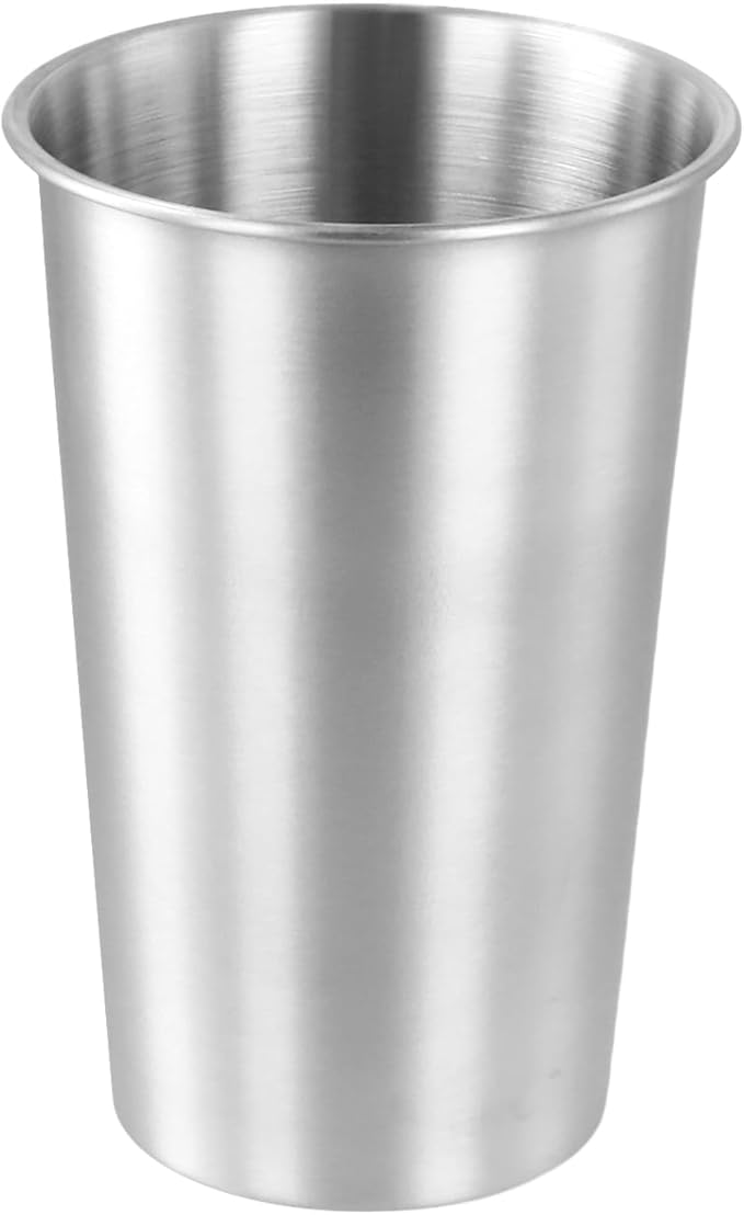 QWORK 16 Ounce Stainless Steel Pint Cups, 16 Pack 450ml 304 Steel Cup, Metal Drinking Glasses, Shatterproof Cup