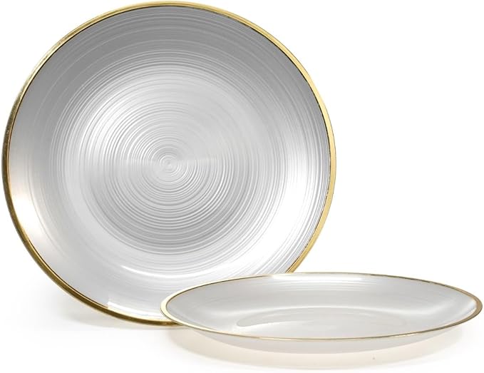 " OCCASIONS " 240 Plates Pack,(120 Guests) Premium Wedding Party Disposable Plastic Plates Set -120 x 10'' Dinner + 120 x 7'' Salad/Dessert (Belize in White Pearl & Gold)