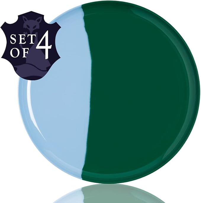 Thomas Fuchs Creative 1/2 & 1/2 Melamine Side Plates Set of 4, Chip and Break-Resistant, Durable Salad Plates, Kid-Friendly Dessert Plates for Indoor and Outdoor, Dishwasher Safe, Green/Sky Blue
