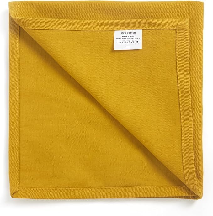 Accent Home 100% Cotton Napkins, Delicate Cloth Napkins for Dinners, Parties and Weddings，18 x 18 Inch Set of 12 - Mustard