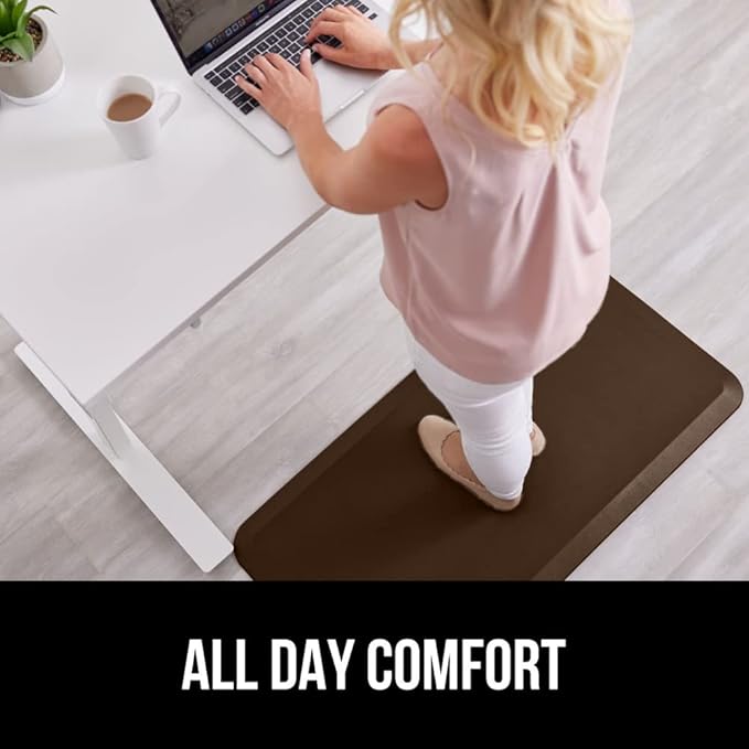 GORILLA GRIP Comfortable Cushioned Kitchen Mats for Floor, 48x20, Waterproof and Stain Resistant Soft Top, 3/4 Inch Thick Ergonomic Standing Desk Anti Fatigue Mat, Foam Supports Ankles and Feet, Brown