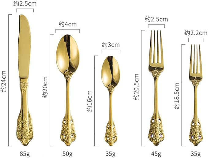 Gold Silverware Set for 16 Premium 18/10 Stainless Steel Flatware Set Palace Style 80 Piece Cutlery Tableware Utensils Embossed Decorative Handle Knives Forks and Spoons for Home Christmas Wedding
