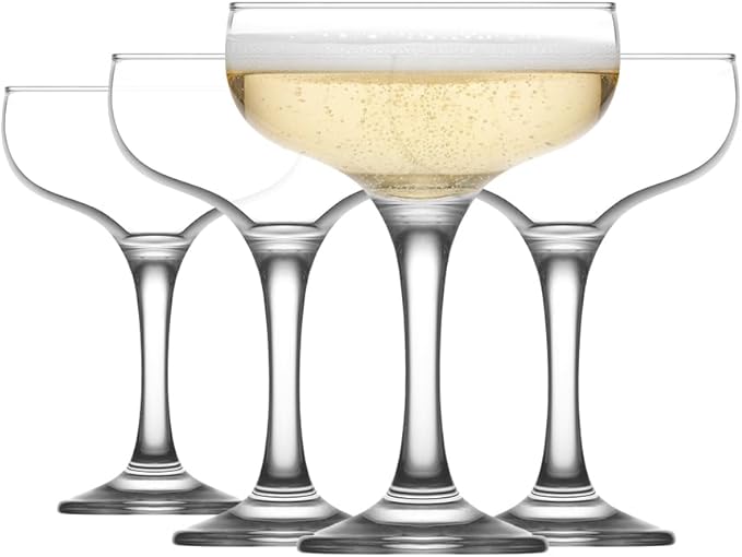 LAV Small Champagne Coupe Cocktail Glasses Set of 4 - Margarita, Martini, Wine, Cute Vintage Glassware - 7.9 oz - Elegant Classy Birthday, Bachelorette Party Gift, Bride, Champagne Tower, Home, Bar