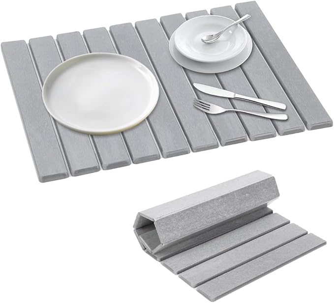 Large Stone Dish Drying Mat - Eco-friendly, Instant Drying, Diatomaceous Earth Mat, Foldable & Super Absorbent, 24"x16", Gray