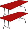 Spandex 6 Foot Rectangle Christmas Table Cloth 2 Pack, Elastic Fitted Tablecloths for Picnic, Stretch Washable Patio Table Cover for Outdoor, Camping, Banquet and Parties (Red, 30"x72")