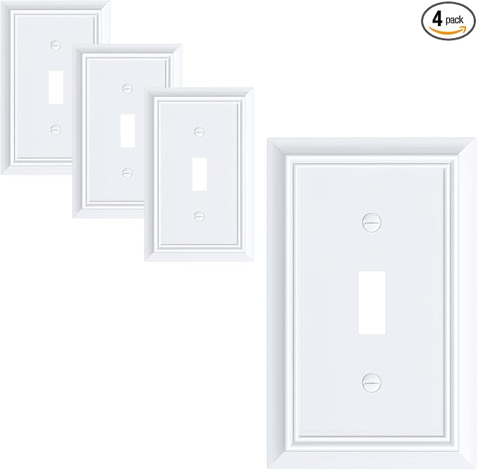 4-Pack Single Toggle Light Switch Cover Plate, Durable Natural Bamboo Fiber Decorative Switch Plate Covers, Pure White 1 Gang Wall Plate, Corrosion Resistant