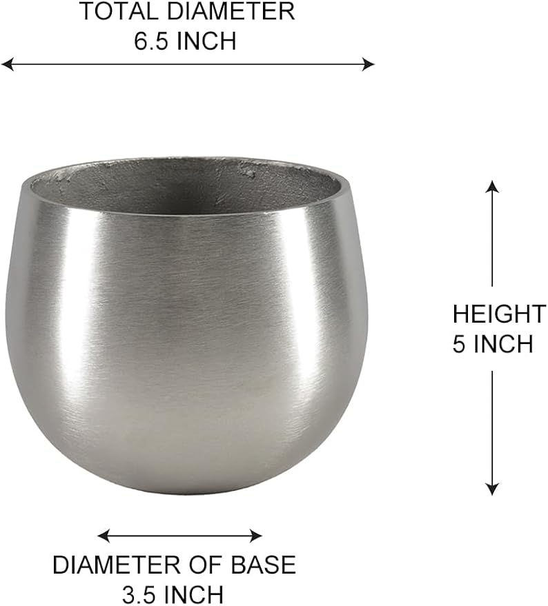 Serene Spaces Living Silver Aluminum Bowl, Decorative Bowl for Flowers, Potpourri, Catchall for Entryway, Dining Table Centerpiece, Home Décor, 6.5" Diameter & 5" Tall, Pack of 1
