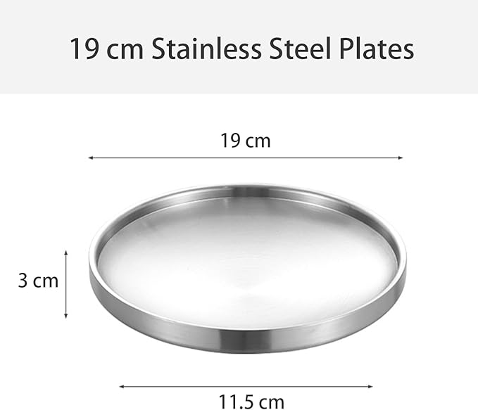 Stainless Steel Plates 6 Pcs Metal Double Layered Dinner Plates Unbreakable Dinner Dishes Set for Kitchen Home Camping Outdoor Party BBQ (7.5 inch)
