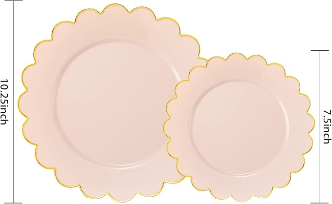 LIYH 60 Pcs Pink Plastic Plates with Gold Disposable Plates Includes: 30 Dinner 10.25" and 30 Dessert Plate 7.5" Gold Plastic Baby Shower Plate Set