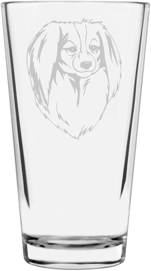 Phalene Custom Personalized Dog Themed Etched All Purpose 16oz Pint Glass