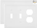 2-Pack Combo Duplex/Double Toggle Light Switch Cover Plate, Pure White Pearls Decorative Switch Plates and Outlet Covers, Metal Wall Plates for Electrical Outlets