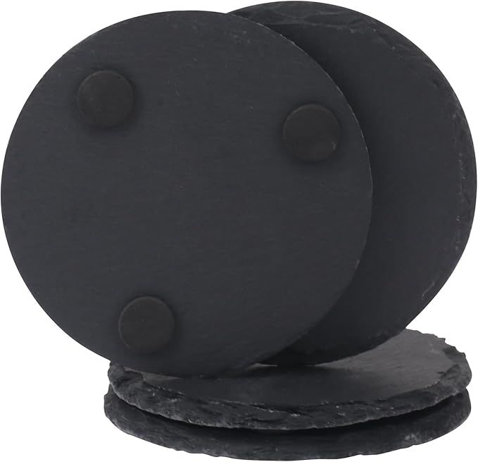 20 Pack 4 Inch Round Slate Coasters, Black Stone Coasters with Anti-Scratch Bottom, Ideal for Home Decor, Bar, Housewarming Gifts, and Laser Engraving KUKLIPJIM