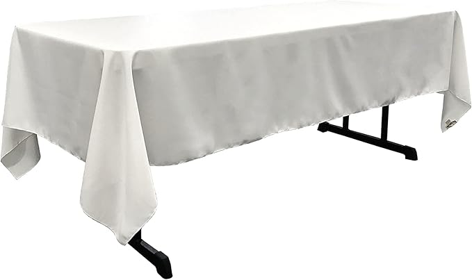 LA Linen Polyester Poplin Washable Rectangular Tablecloth, Stain and Wrinkle Resistant Table Cover 60x144, Fabric Table Cloth For Dinning, Kitchen, Party, Holiday 60 by 144-Inch, White