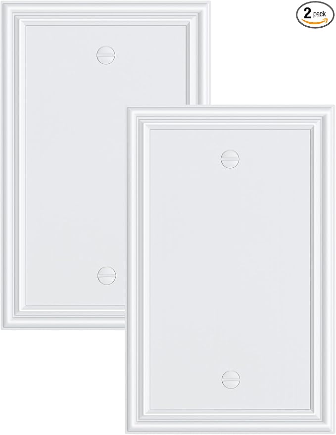2-Pack Single Blank Wall Plates, Durable Solid Zinc Alloy Blank Outlet Covers, Decorative Pure White Wall Plate Cover for Unused Outlets/Switches, Corrosion Resistant