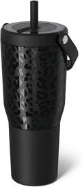 BrüMate Resa 35oz 100% Leakproof Travel Tumbler w/Handle & Straw | Flexible SoftSip Straw | Silicone Sleeve for Durability | Stainless Steel | Cup Holder & Travel Friendly Water Bottle (Onyx Leopard)
