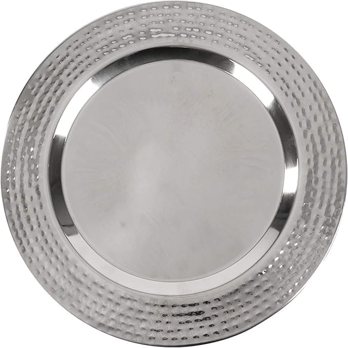 Stainless Charger Plate - 6 Pack - 13 inch Round Stainless Steel Chargers for Dinner Plates with Hammered Rim - Silver Charger Plates Set