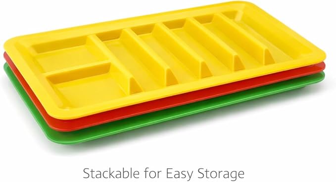 Dependable Industries inc. Essentials Set of 3 Rectangular Taco Holder Plates – BPA-Free Plastic Taco Trays with Dividers, Stackable, Microwave & Dishwasher Safe