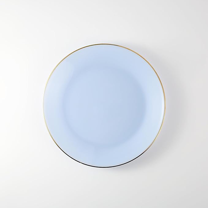 8-Inch Glass Dinner Plates Set of 6 – Elegant Blue with Gold Trim and Non-Slip Base, Handcrafted for Family Dining, Entertaining, or Gifts