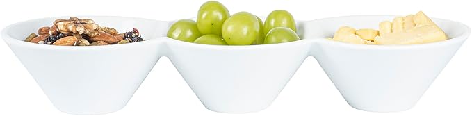 Restaurantware-13.4 x 4.9 x 2.3 Inch Triple Dip Bowls, 1 Microwavable Condiment Server - 3 Compartments, Microwavable, White Porcelain Dip Tray, Dishwashable, For Snacks, Condiments, Or Toppings
