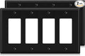 ELEGRP 4-Gang Decorative Wall Plates, Standard Size Unbreakable Thermoplastic Faceplate Cover for Decorator Receptacle Outlet Switch, UL Listed (2 Pack, Glossy Black)