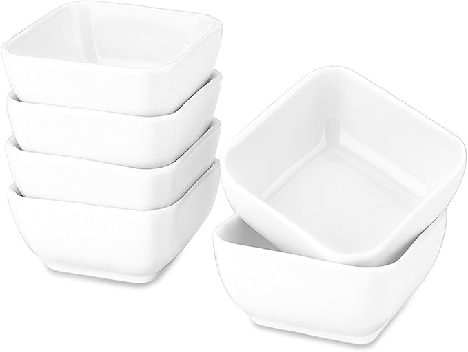 DELLING Ultra-Strong 3 Oz Ceramic Dip Bowls Set, White Dipping Sauce Bowls/Dishes for Tomato Sauce, Soy, BBQ and other Party Dinner - Set of 6