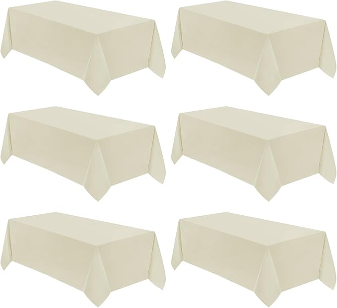 VidaFete Tablecloth 6 Pack 90 * 156inch Rectangle Table Cloth Polyester, Stain Wrinkle Resistant Polyester Dining Table Cover for Kitchen Dinning Party Wedding Rectangular Buffet Decoration(Ivory)