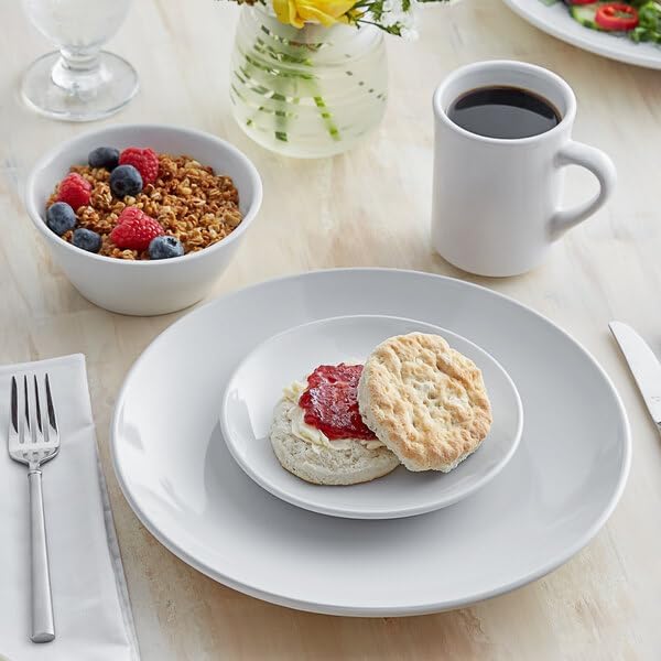 Round Stoneware Dinner Plate, Bright White, 10.5 Inch Coupe Style, Microwave and Dishwasher Safe, 12 Count