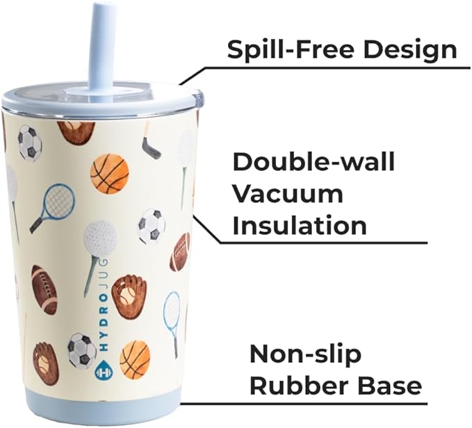 HydroJug Everyday Tumbler 14 oz – Ceramic-Lined Insulated Tumbler with Straw and Soft-Touch Lid, Cup Holder Friendly, Double-Wall Vacuum Insulation, Reusable Travel Cup – Sports