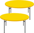 Round Spandex Tablecloth 2 Pack, Elastic Fitted Waterproof Tablecloths for 57"-68" Tables, Stretch Washable Picnic Table Cover for Camping, Dining, Indoor and Outdoor, Yellow