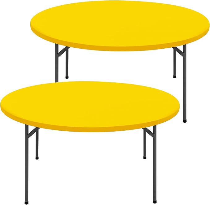 Round Spandex Tablecloth 2 Pack, Elastic Fitted Waterproof Tablecloths for 57"-68" Tables, Stretch Washable Picnic Table Cover for Camping, Dining, Indoor and Outdoor, Yellow