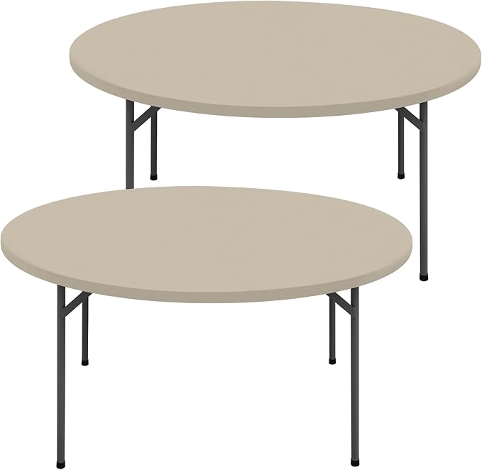 Round Spandex Tablecloth 2 Pack, Elastic Fitted Waterproof Tablecloths for 57"-68" Tables, Stretch Washable Picnic Table Cover for Camping, Dining, Indoor and Outdoor, Taupe