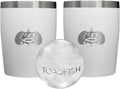 Toadfish Non-tipping 10oz Double Wall Insulated Stainless Steel Rocks Tumbler 2-Pack Gift Set w/Ice Ball Tray & Easy Slide Lid - White
