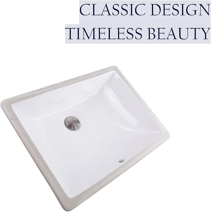 Nantucket Sinks Undermount Bathroom Sink – 18" x 13" Interior Rectangular Bowl, Ceramic Bath Sink for Vanity, w Overflow, High Gloss White Vitreous China, Scratch & Stain Resistant – UM-18x13-W