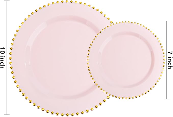 EI 60pcs Pink Plastic Plates with Gold Rim,Pink Party Plates Disposable,Heavy Duty 10" Dinner & 7" Dessert Plate Fancy Elegant Plate for Wedding,Birthday,Afternoon Tea,Valentine's Day