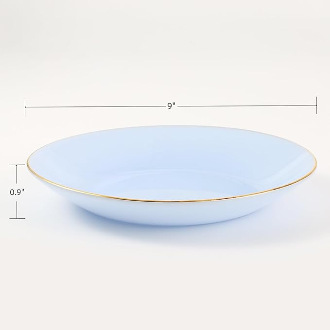 9-Inch Glass Dinner Plates Set of 6 – Elegant Blue with Gold Trim and Non-Slip Base, Handcrafted for Family Dining, Entertaining, or Gifts