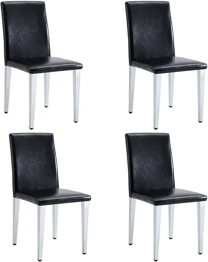Dining Chairs Set of 4,Faux Leather with Chrome Plate Metal Legs,Armless Kitchen Room Chairs Set of 4,Max Load 300 Lbs,High Back Modern Design for Home Kitchen Living Room Bedroom