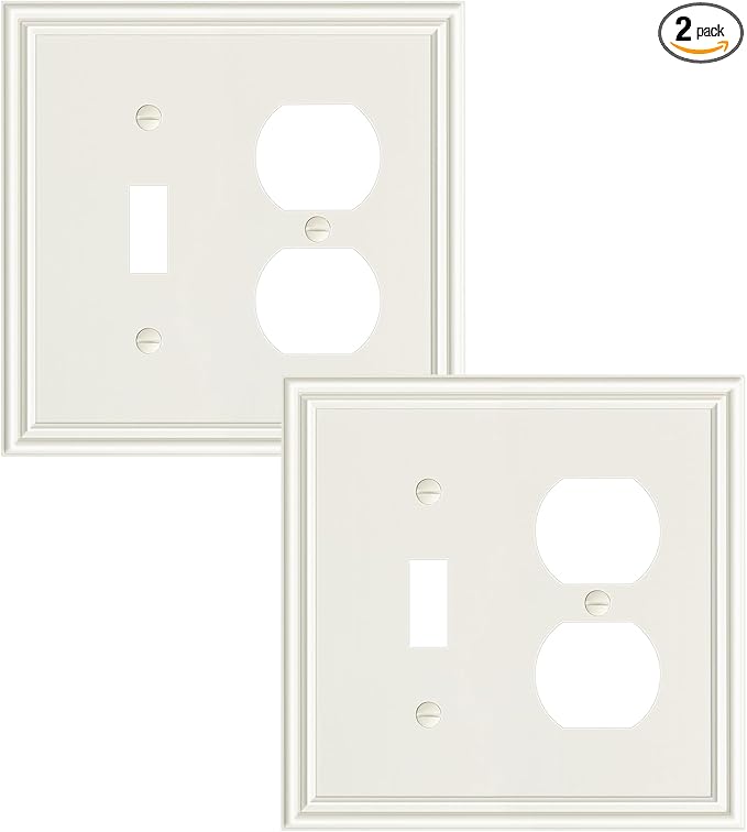 2-Pack Combo Toggle/Duplex Light Switch Cover Plate, Light Almond Wall Outlet Cover Plate, Decorative Wall Receptacle Cover for Electrical Outlets, Light Switch, Durable Solid Zinc Alloy